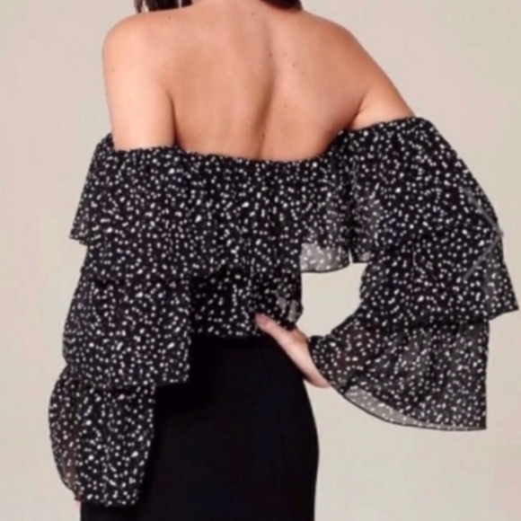 NWT Bebe Off Shoulders Ruffled Crop Top Polka Dot - Picture 3 of 8